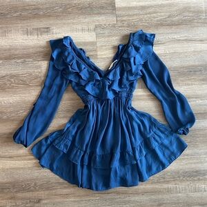 Abercrombie & Fitch Navy Long Sleeve Ruffle Dress